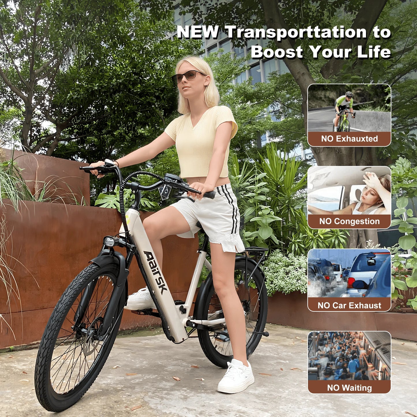 Electric Bike Adults Peak 750W 23MPH Commuting Electric Mountain Bike 36V Lithium Battery,7-Speed,24" Tire Front Fork Suspension