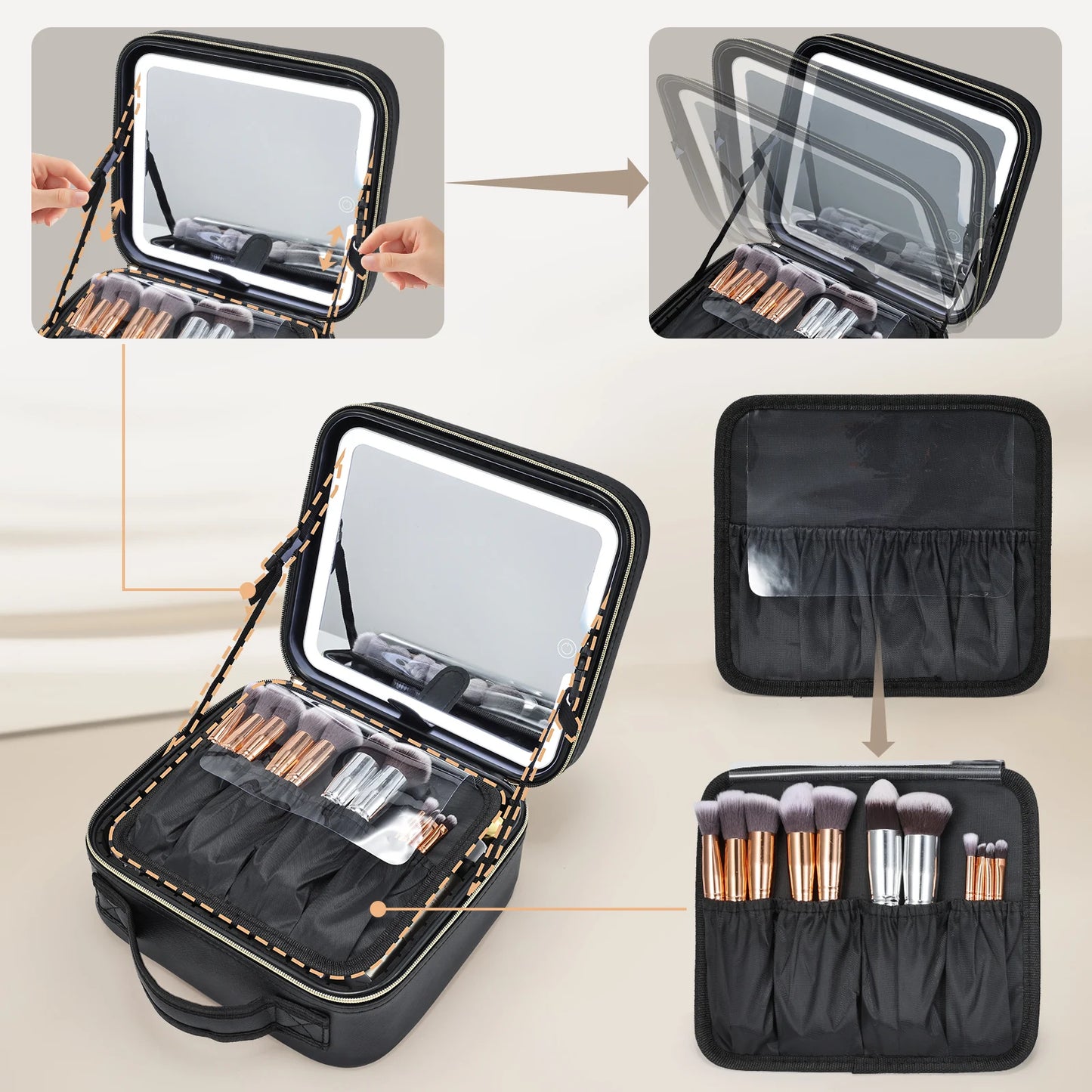 Makeup Bag With Led Mirror 3 Modes Lights Makeup Bag With Vanity Mirror With Lights Travel Makeup Case With Lighted Mirror