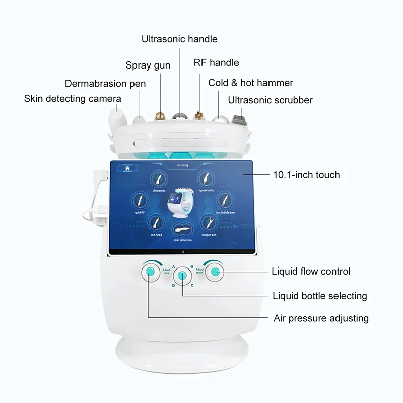 Smart Ice Blue 7-in-1 Function Skin Detection Care Small Bubble Plot Radio Frequency Lifting Beauty Introduction Instrument CE