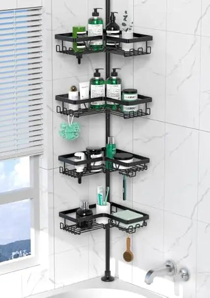 Corner Shower Caddy Tension Pole - 4 Tier Stainless Steel Rustproof Shower Corner Caddy for Bathtub Bathroom Shower Organizer