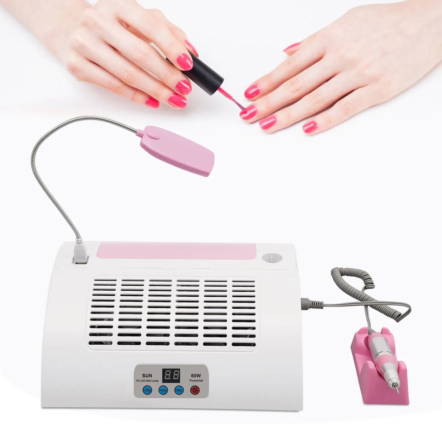 5 in 1 Manicure Lamp Nail Dust Collector with Nail Drill Hand Rest and LED Desk Lamp for Gel Polish for Nail Salon and Home Use
