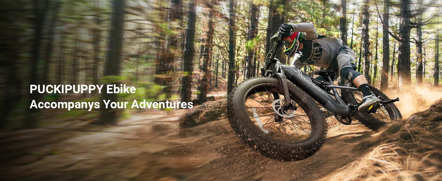 PUCKIPUPPY Electric Bike for Adults 26" Fat Tire 8 Speed 28 MPH Full Suspension Electric Mountain Bike 1350W Peak 48V 20AH Ebike