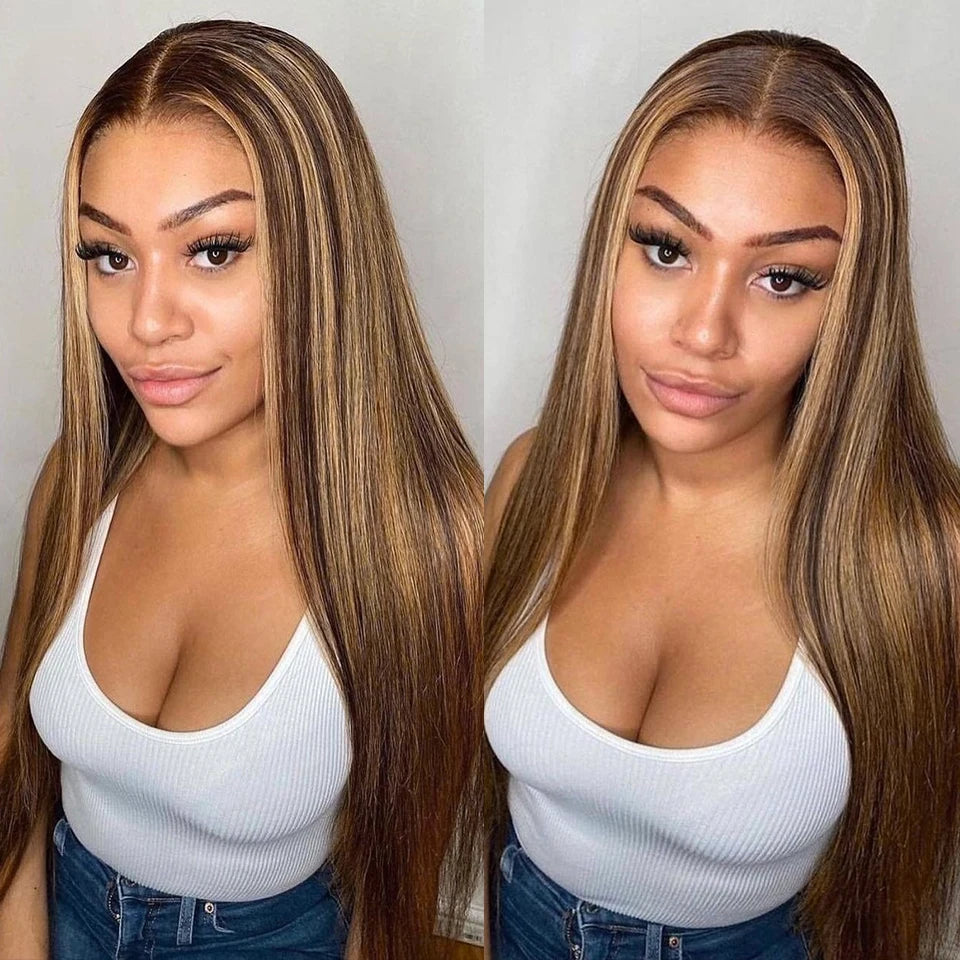 Highlight Glueless Wigs Human Hair Ready To Wear And Go For Women Preplucked Brazilian Ombre Straight 13x6 HD Lace Frontal Wig