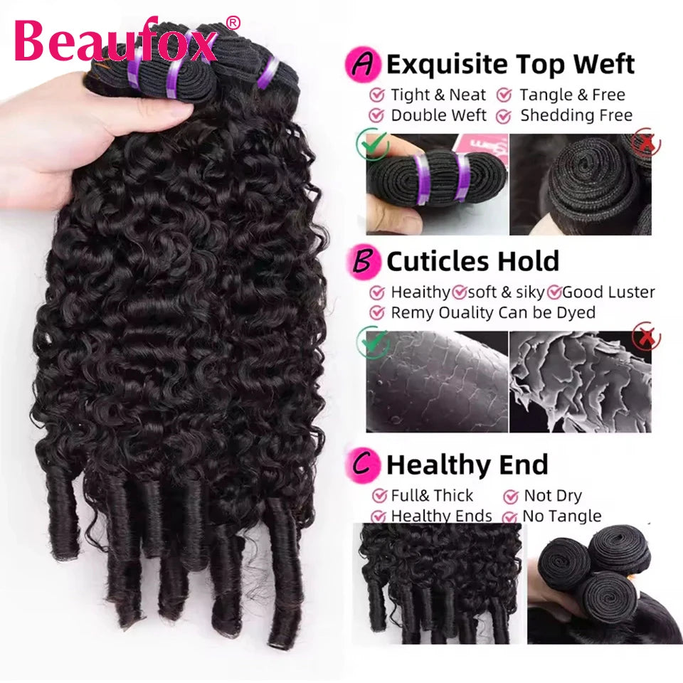 Beaufox Burmese Curly Bundles Human Hair Raw Virgin Curly Hair Bundles Water Wave Human Hair Bundle Spiral Curls Double Weft
