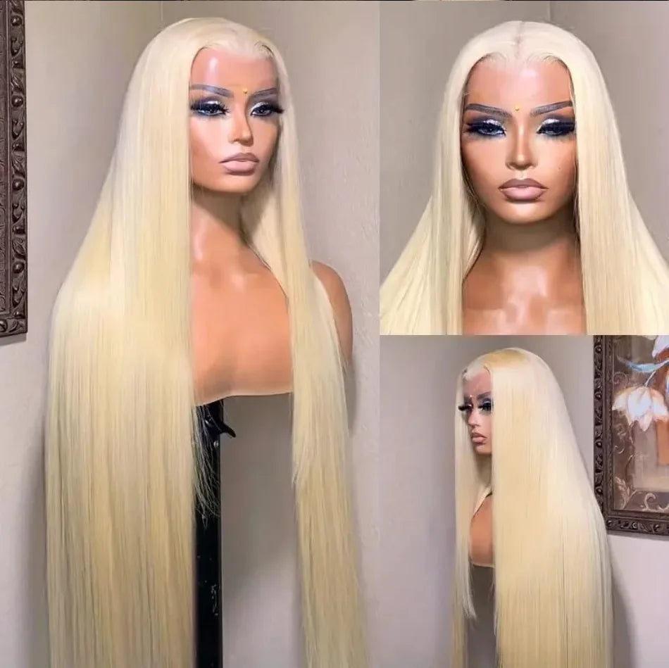50Inch Straight Blonde 613 Blonde Human Hair Lace Frontal Wig 13x6 Transparent Blonde Lace Front Wigs Pre Plucked human Hair Wig