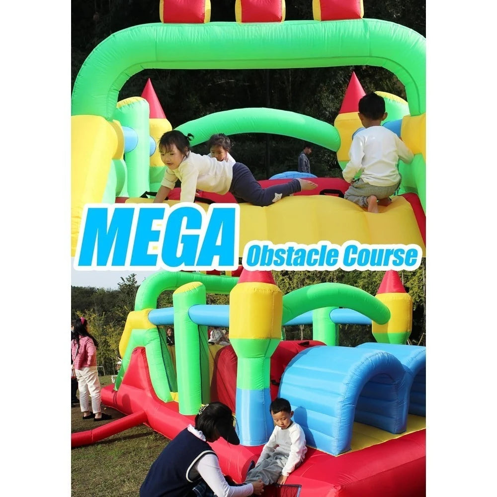 Free Delivery , Inflatable Bounce House Obstacle Course for Big Kids 3-6 8-12 with Large Slide, Racing Crawl Tunnels - Hot Sale.