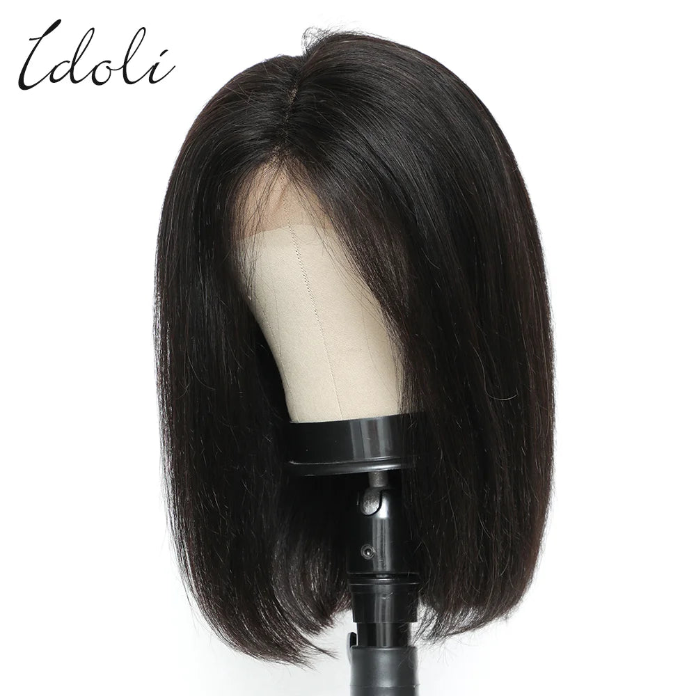Idoli Brown Bob Lace Front Wig Human Hair Straight HD Transparent Blunt Cut Chocolate Brown Bob Wig Human Hair 13X4 Frontal Wigs
