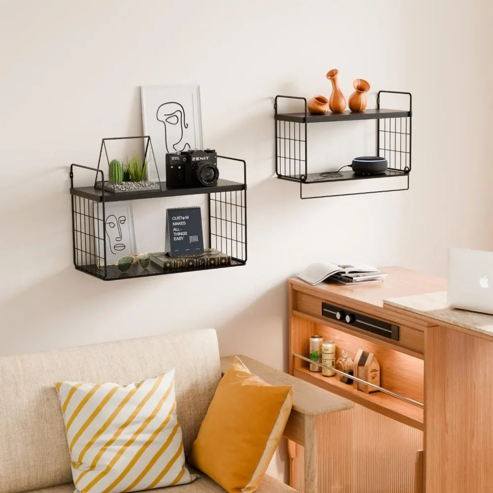 Bathroom Shelves Over Toilet Set of 2, Floating Bathroom Shelves Wall Mounted, Bathroom Shelf with Towel Bar