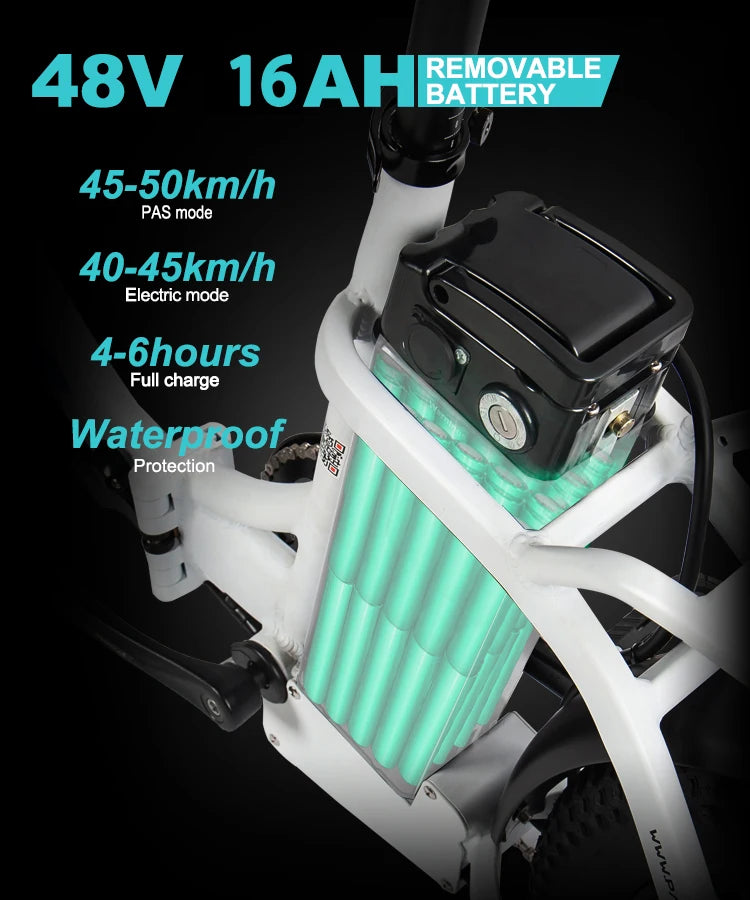 Electric Bike Hedatx 20" 1000W, 28 Mph, 50 Mile, Folding City Commuter Electric Bike, 48V 16AH, 7 Speed, Unisex