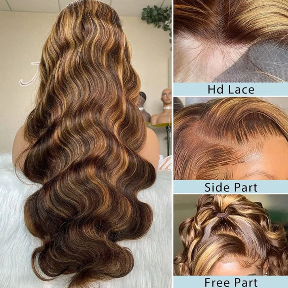 Highlight Wig 100% Human Hair 13x6 Hd Lace Frontal Wig 13x4 Honey Blonde Body Wave Lace Glueless Front Wigs For Woman Brazilian