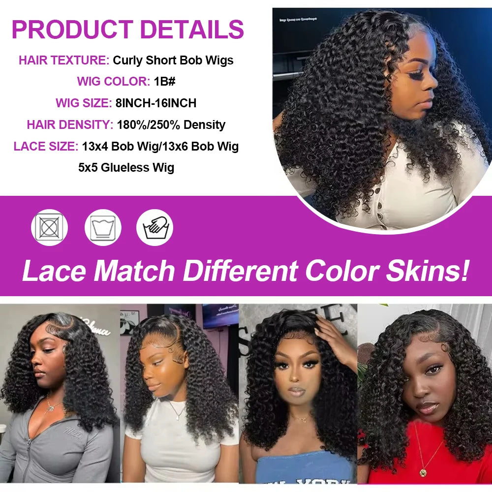 Brazilian Deep Water Wave Curly Bob 100% Human Hair Glueless Wigs Deep Wave HD Lace Front 13x4 13x6 Transparent Lace Frontal Wig