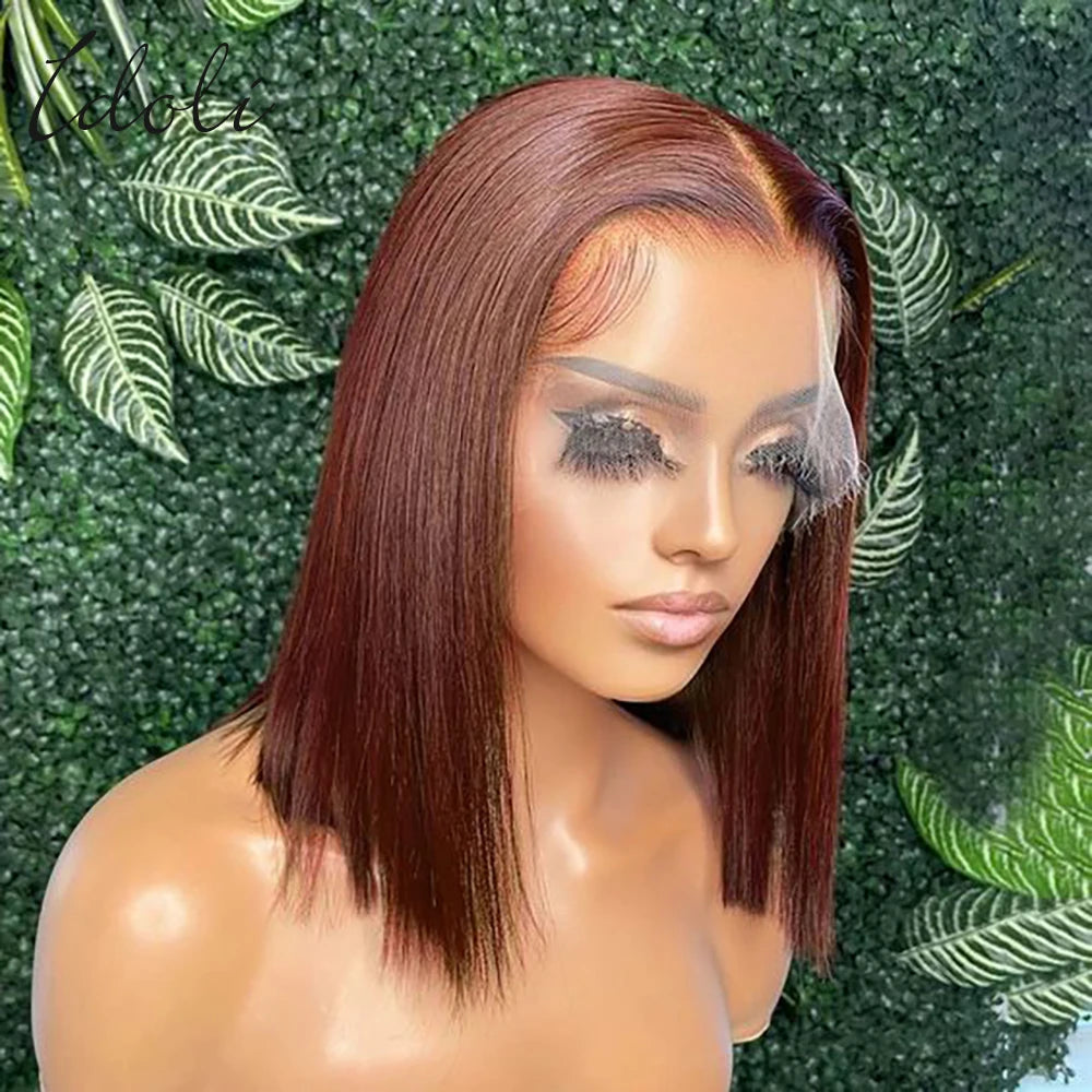 Idoli Brown Bob Lace Front Wig Human Hair Straight HD Transparent Blunt Cut Chocolate Brown Bob Wig Human Hair 13X4 Frontal Wigs