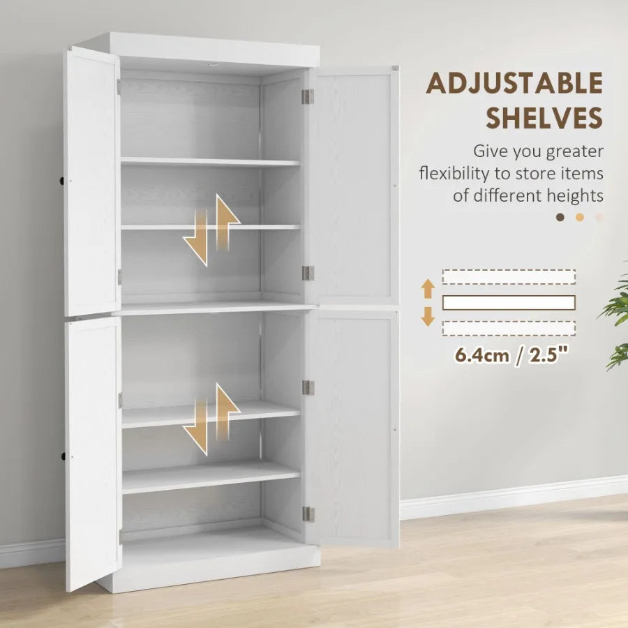 HOMCOM 72"  Cabinet Storage with Doors and Shelves Elegant Kitchen Storage White