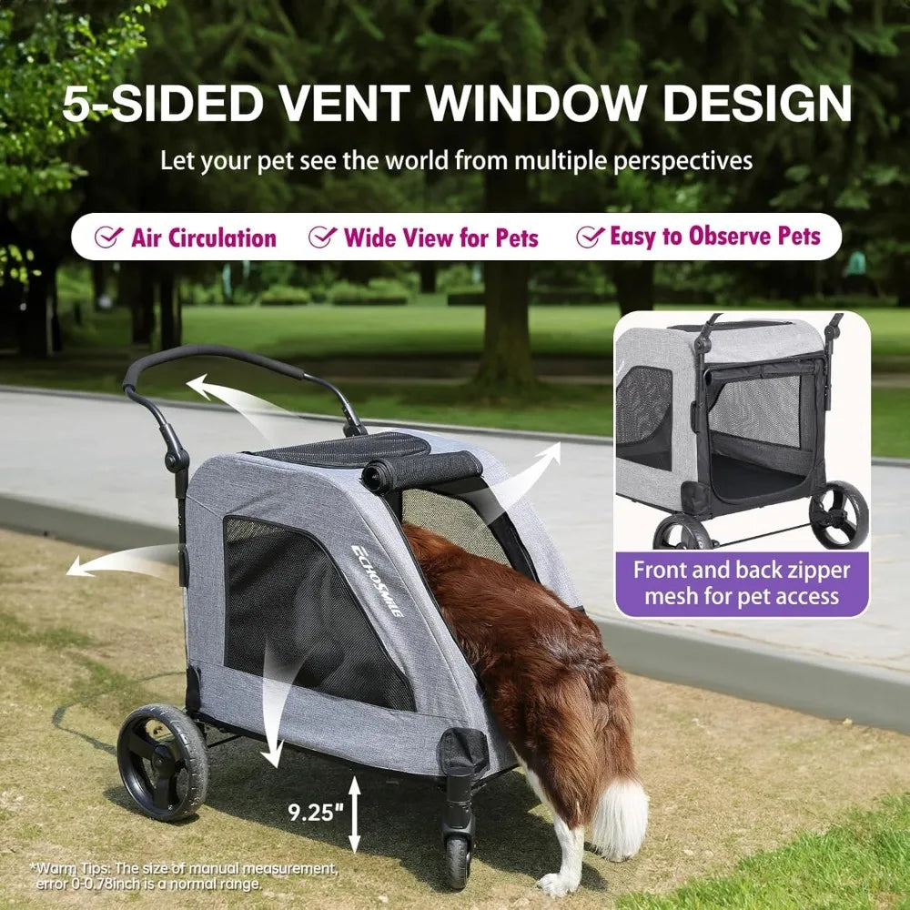 XL Extra Large Dog Stroller - Adjustable Handles, Lightweight Folding Pet Stroller, All-Terrain 4 Wheel for 2 Medium Dogs
