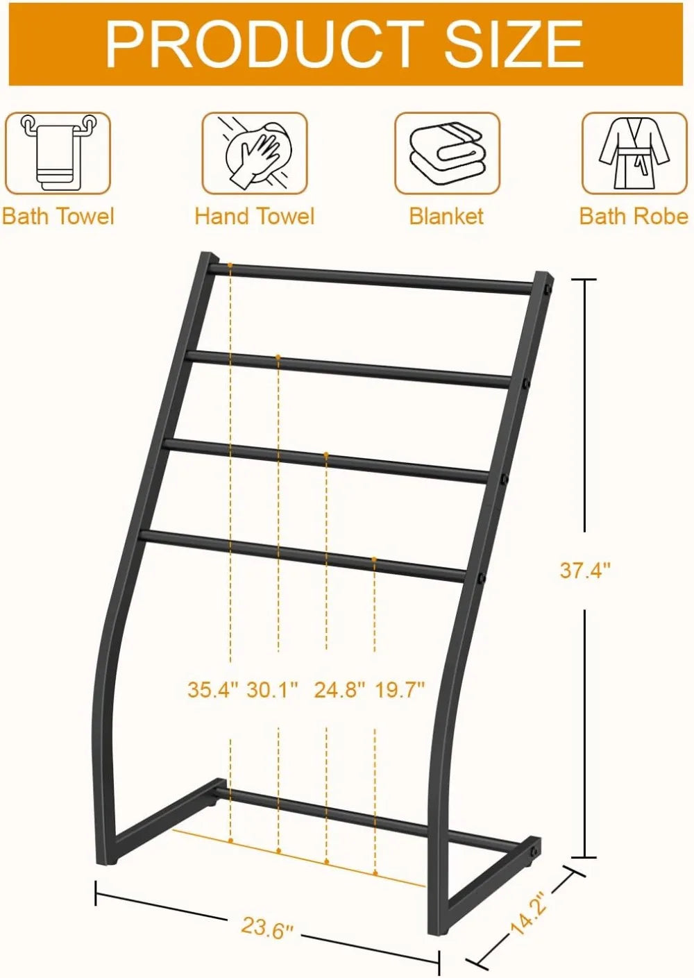 Standing Towel Rack, Towel Racks for Bathroom, 4 Tier Metal Towel Bar Stand, Blanket Ladder Holder