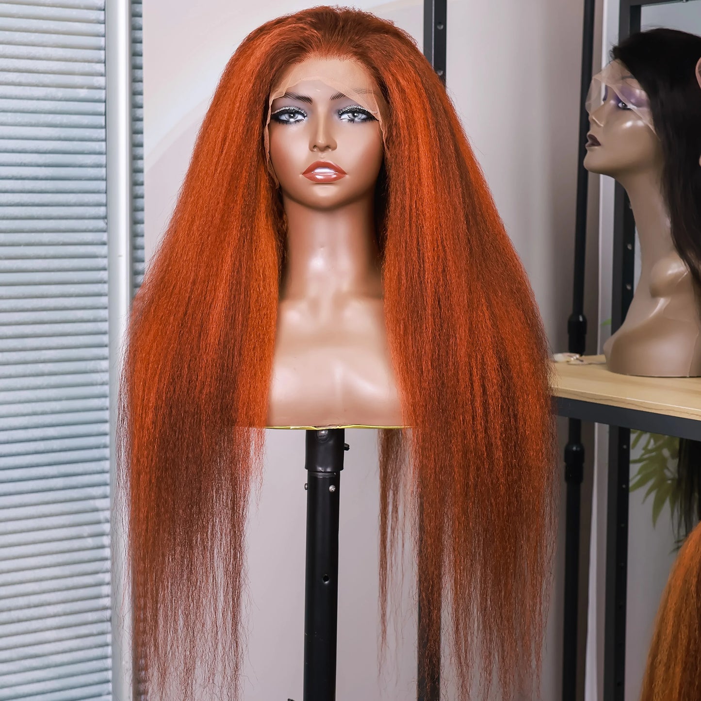 Kinky Straight 4/350 Highlight 13x6 HD Lace Frontal Human Hair Wigs Ginger Brown Piano Colored Yaki Straight Human Hair Wig 200%