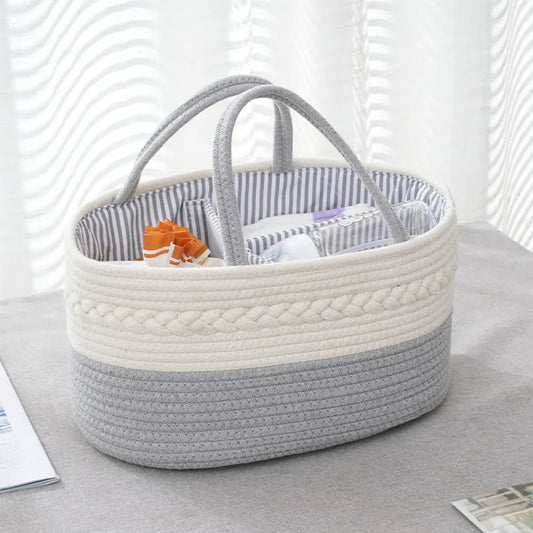 Baby Diaper Caddy Organizer Cotton Rope Changing Table Organizer with Divider Car & Changing Table Tote for Baby Diaper Storage