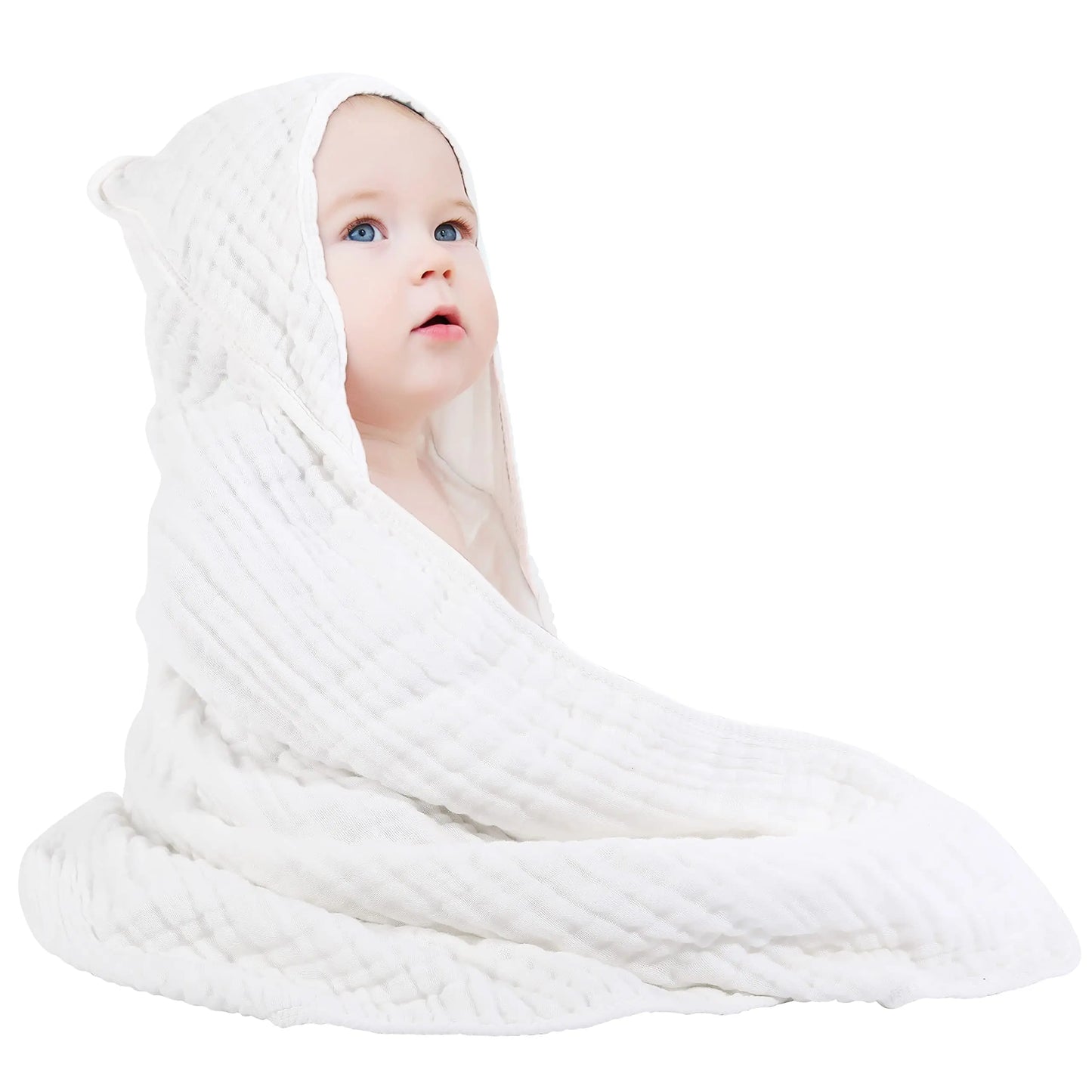 2pcs Hooded Baby Towels for Newborn 35*35inch 100% Muslin Cotton Baby Towel with Hood Warm Sleeping Swaddle Wrap for Infant, Kid
