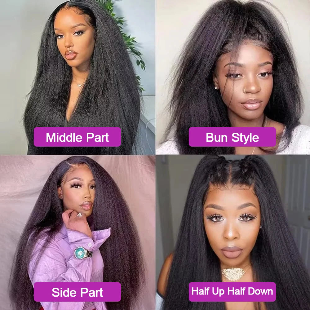 300% Density Kinky Straight Human Hair Wig 360 HD Full Lace Frontal Wig Brazilian 30 40 Inch 13x4 13x6 Lace Front Human Hair Wig