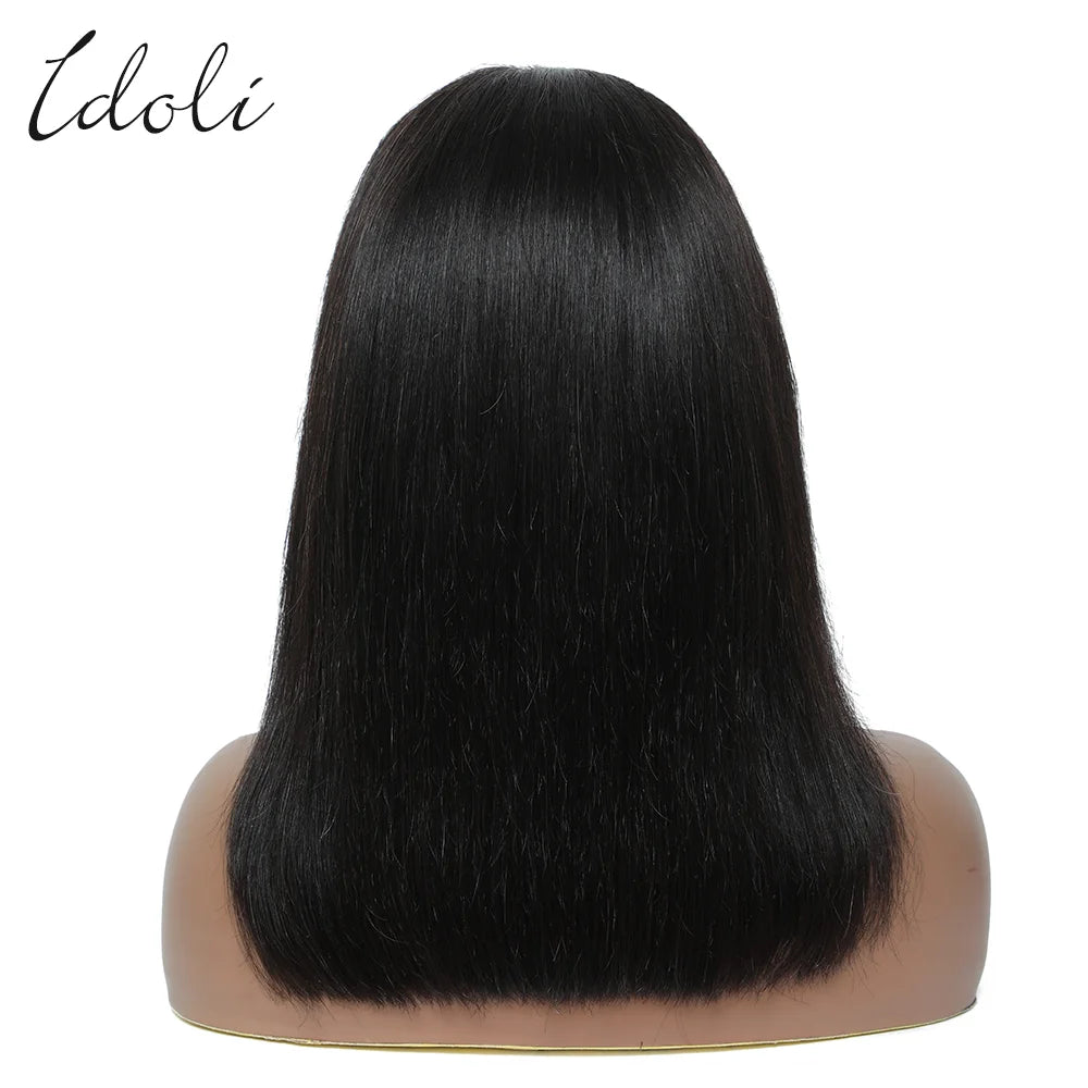 Idoli Brown Bob Lace Front Wig Human Hair Straight HD Transparent Blunt Cut Chocolate Brown Bob Wig Human Hair 13X4 Frontal Wigs