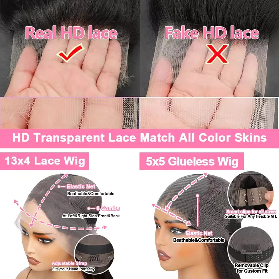200 Density 13x4 Lace Front Human Hair Wigs Black Bone Straight Brazilian Virgin Hair 360 HD Lace wig Frontal 5x5 Glueless Wigs