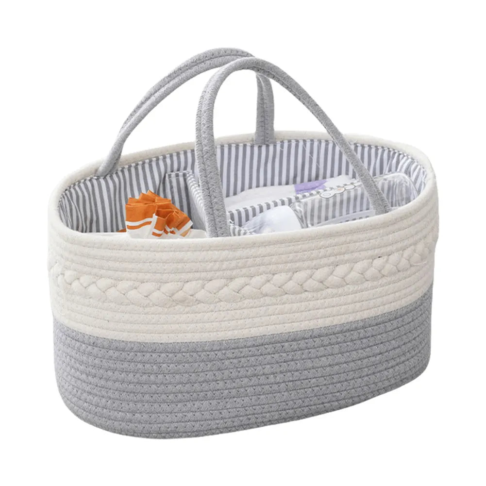 Baby Diaper Caddy Organizer Cotton Rope Changing Table Organizer with Divider Car & Changing Table Tote for Baby Diaper Storage