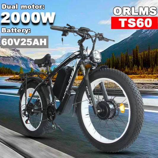 Electric Bike 2000W Dual Motor 60V25AH Removable Lithium Battery E Bike Dual Hydraulic Brakes 26-inch Fat Tires Electric Bicycle
