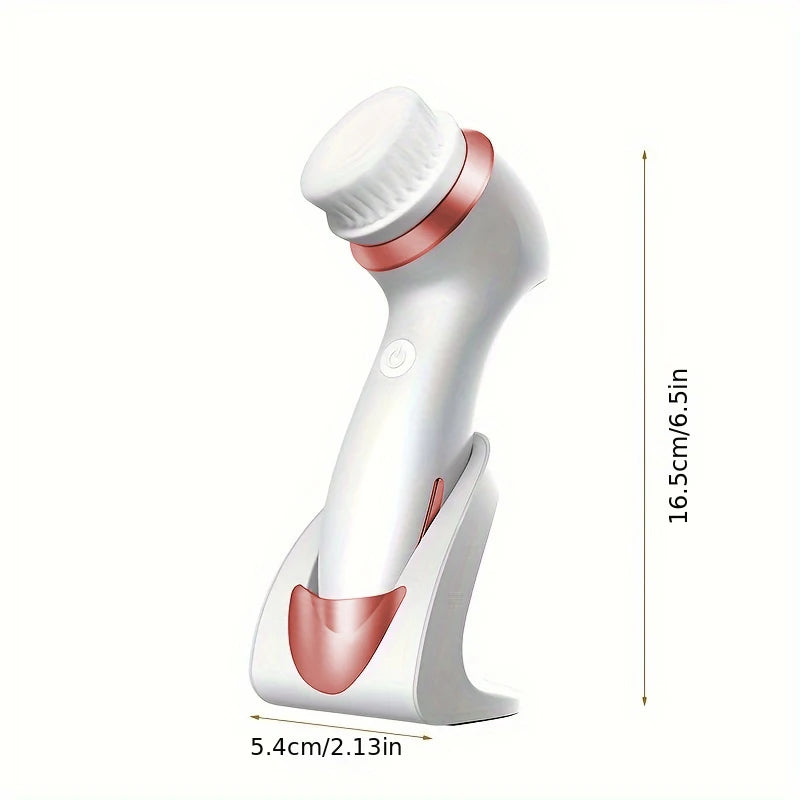 Electric Facial Cleansing Brush 3 in 1 with 3 Brush Heads Water Proof Rechargeable Rose Gold with Purple Massage Head