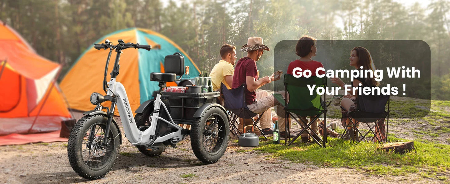 PUCKIPUPPY Electric Tricycle for Adult with 960W Peak Motor 60 Miles Range Pickup Class Trike 500 Lbs Load Electric Trike