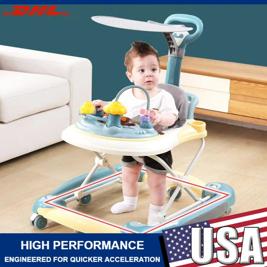 Baby Multi-Functional Comfortable Walker With Awning Anti-Rollover Adjust And Shake The Walker Foldable Baby Walker For Boy Girl