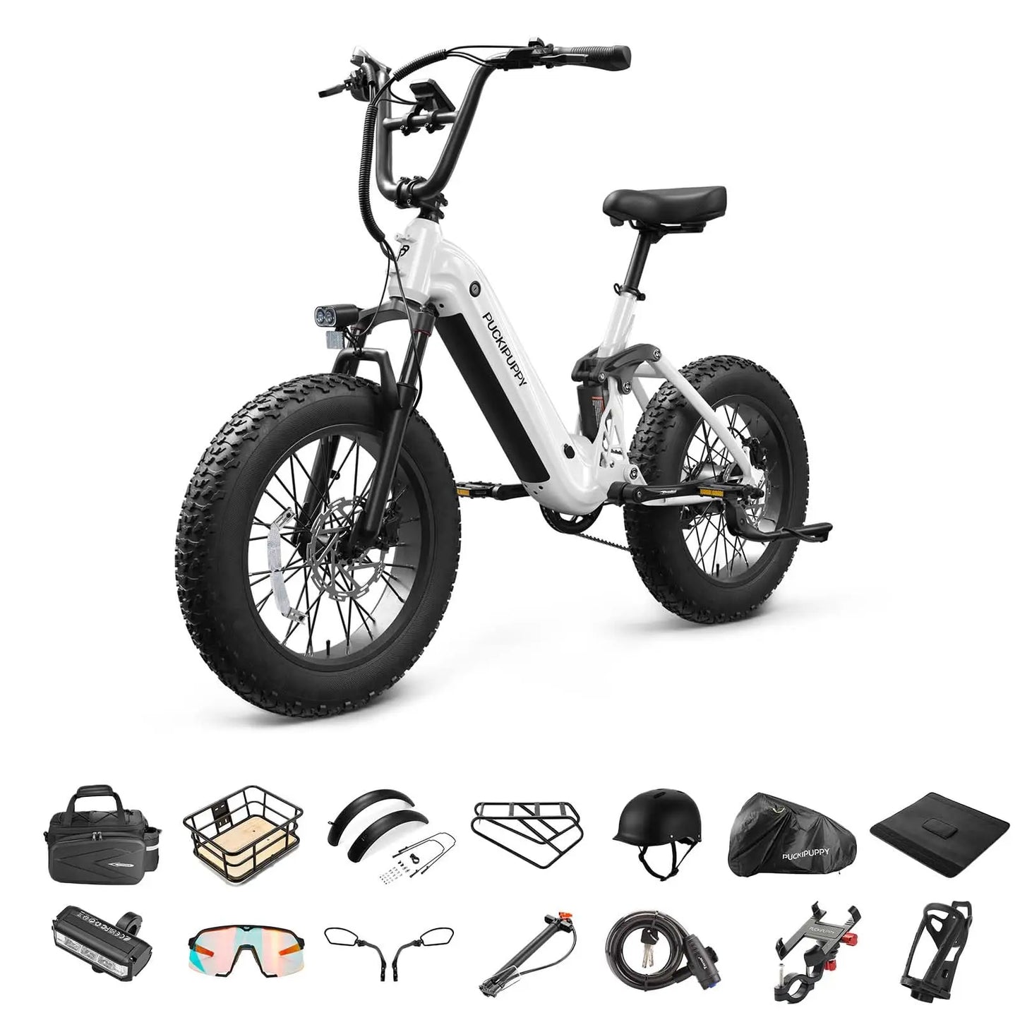 PUCKIPUPPY Corgi Electric Bike Mountain Ebike 20'' Fat Tire 960W 48V 20Ah Full Suspension Electric Bicycle with 2-Year Warranty