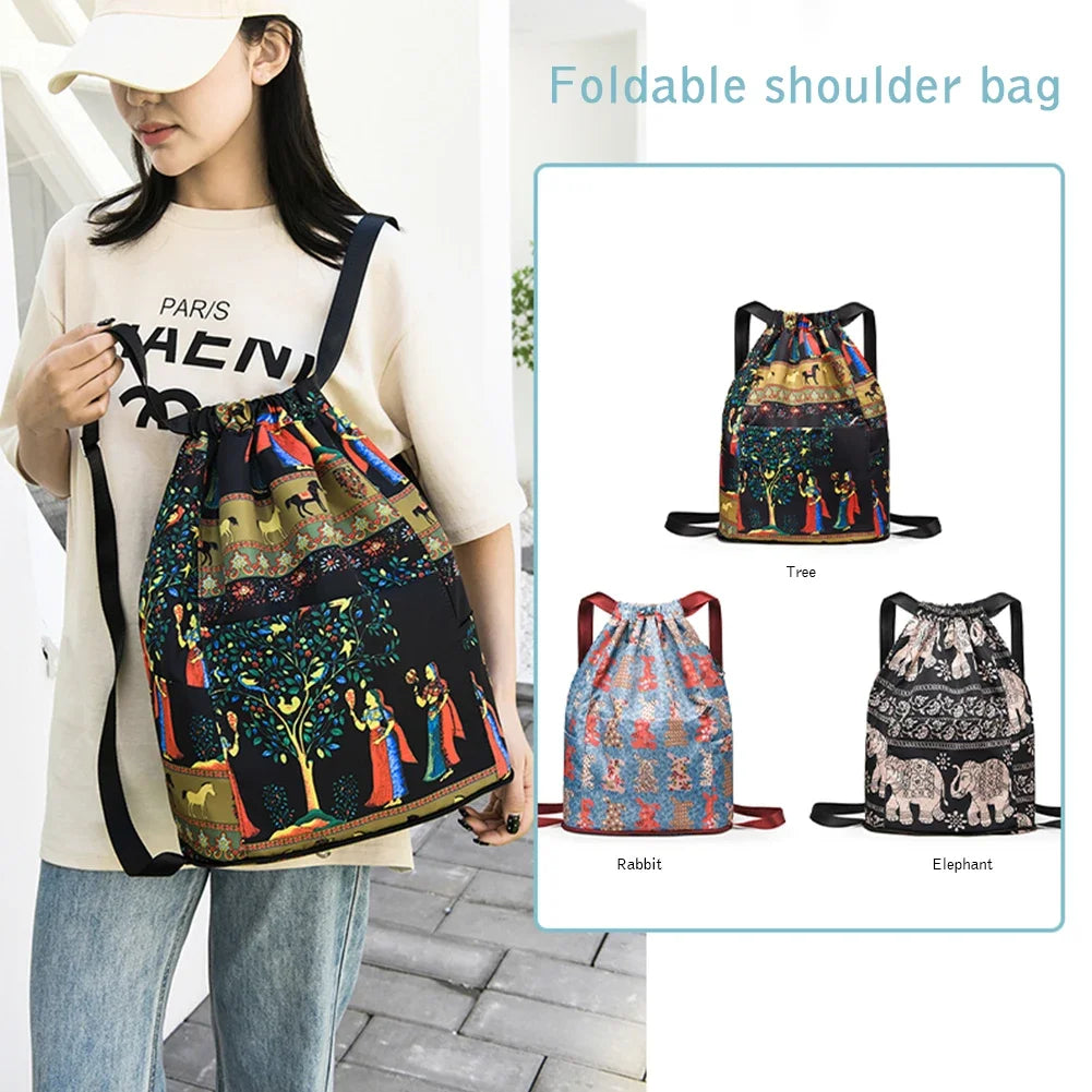 Drawstring Casual Backpack Foldable Unisex Sports Knapsack Dry-wet Separation Multifunctional with Zipper Handle for Laptop Book