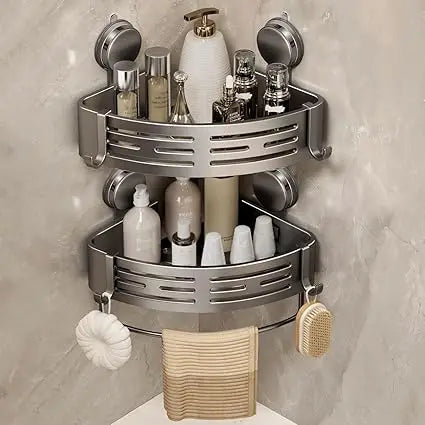volpone corner shower caddy suction cup shower shelf corner no drilling bathroom shower organizer storage rack adhesive with tow