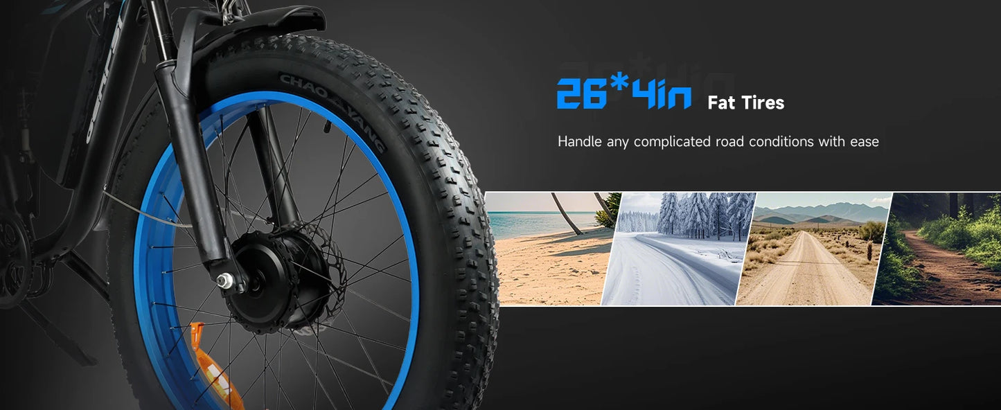 BAOLUJIE 2603 Electric Bike Adults Ebike 52V 32AH Removable Lithium Battery Max Speed 35MPH Range 34-41 Miles【1 Year Warranty】