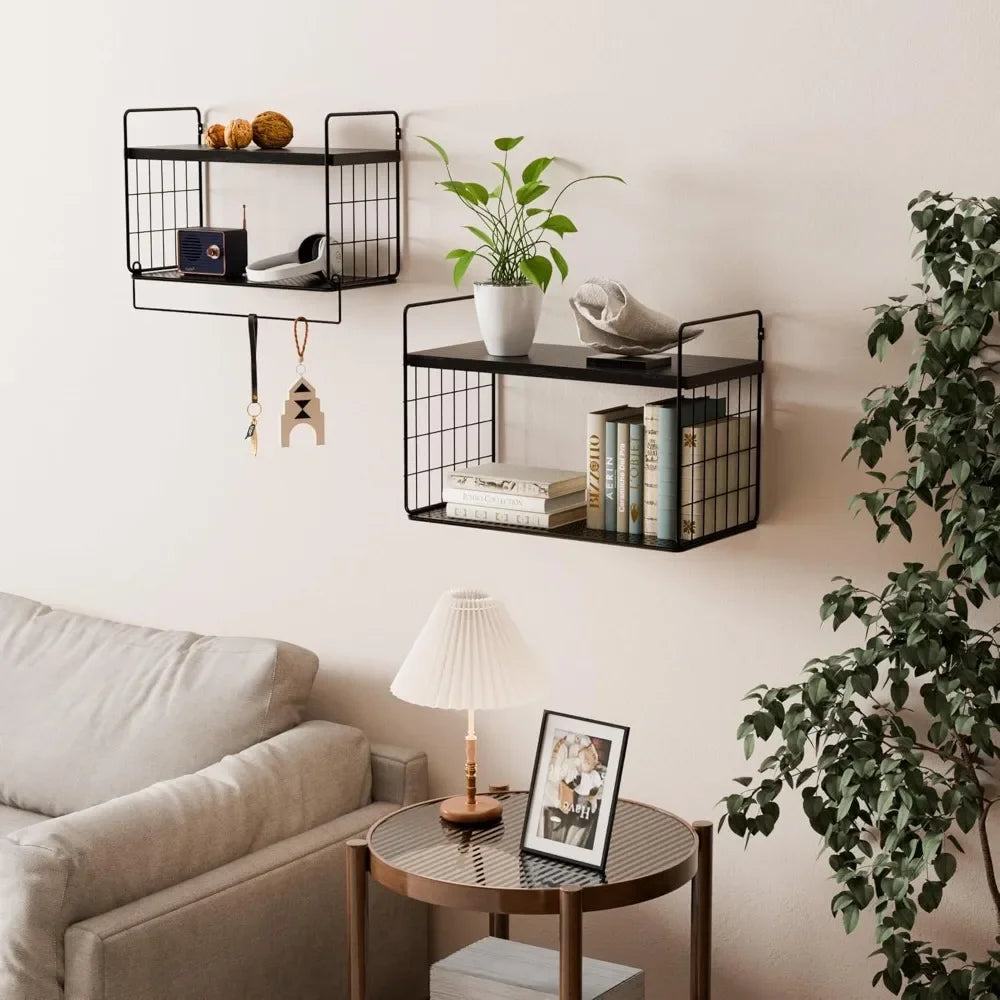 Bathroom Shelves Over Toilet Set of 2, Floating Bathroom Shelves Wall Mounted, Bathroom Shelf with Towel Bar
