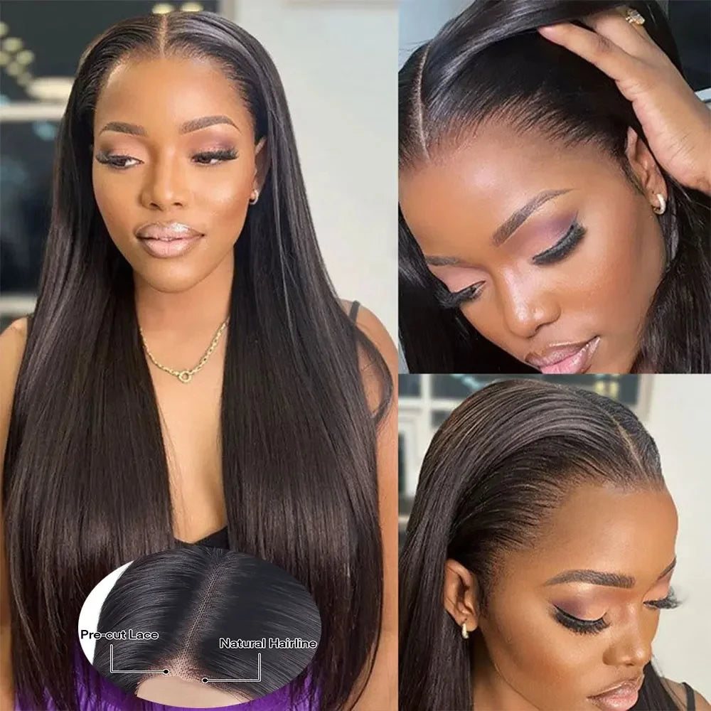 5x5 Pre Cut Hd Lace Closure Wigs 200% Glueless Wigs Human Hair Ready To Wear Bone Straight Lace Front Wigs Human Hair  For Women