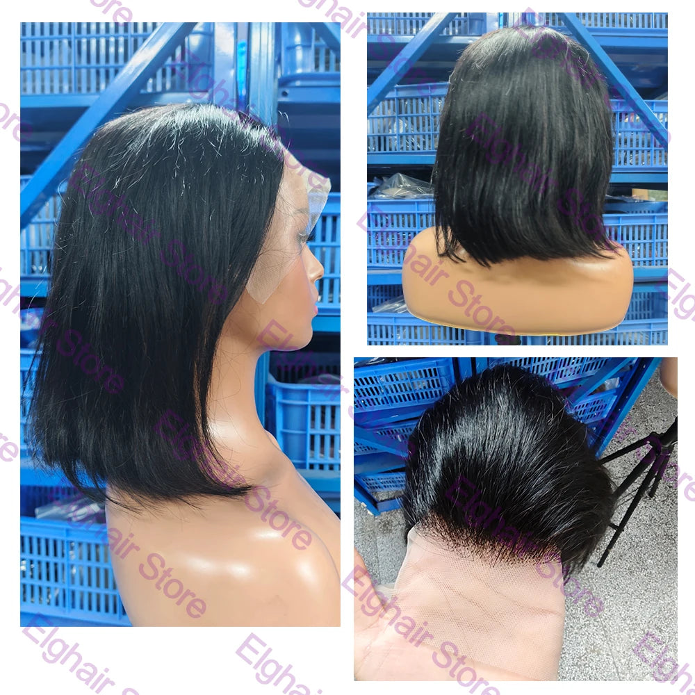 Glueless Bone Straight Short Bob Wig 13x4 13x6 HD Lace Front Wig 250% Density Brazilian Human Hair Pre Plucked For Black Women