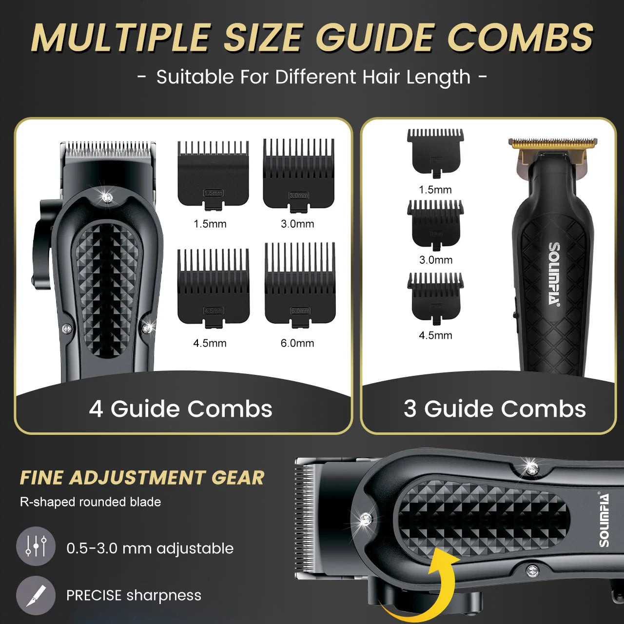 Solimpia Professional Hair Clipper 3-piece Set for Men Rechargeable Cordless Barber Clippers for Wet/Dry Hair Cutting