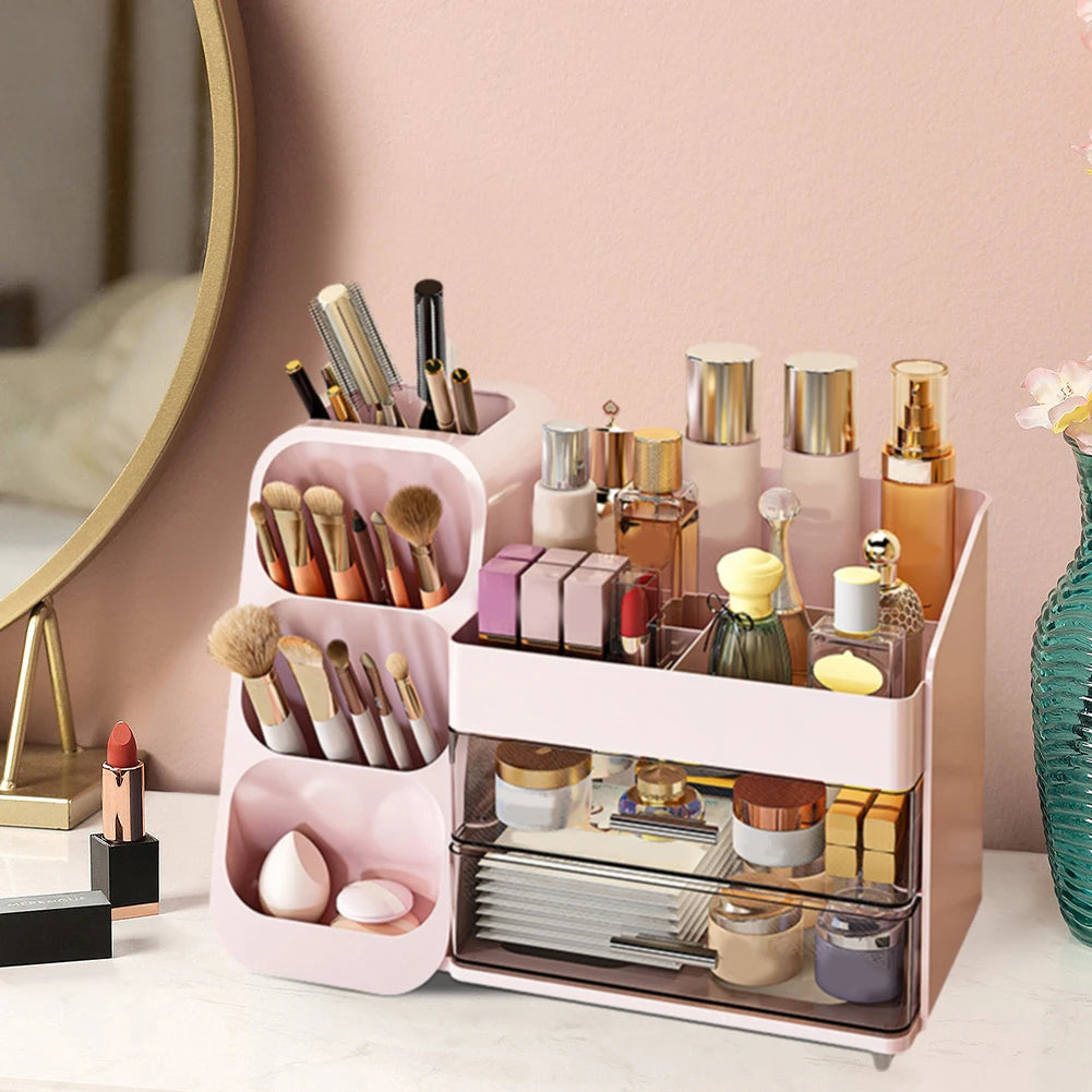 Plastic Desktop Organizer Makeup Storage Box with Drawers Cosmetic Display Case Makeup Display Stand for Lipstick Makeup Brush
