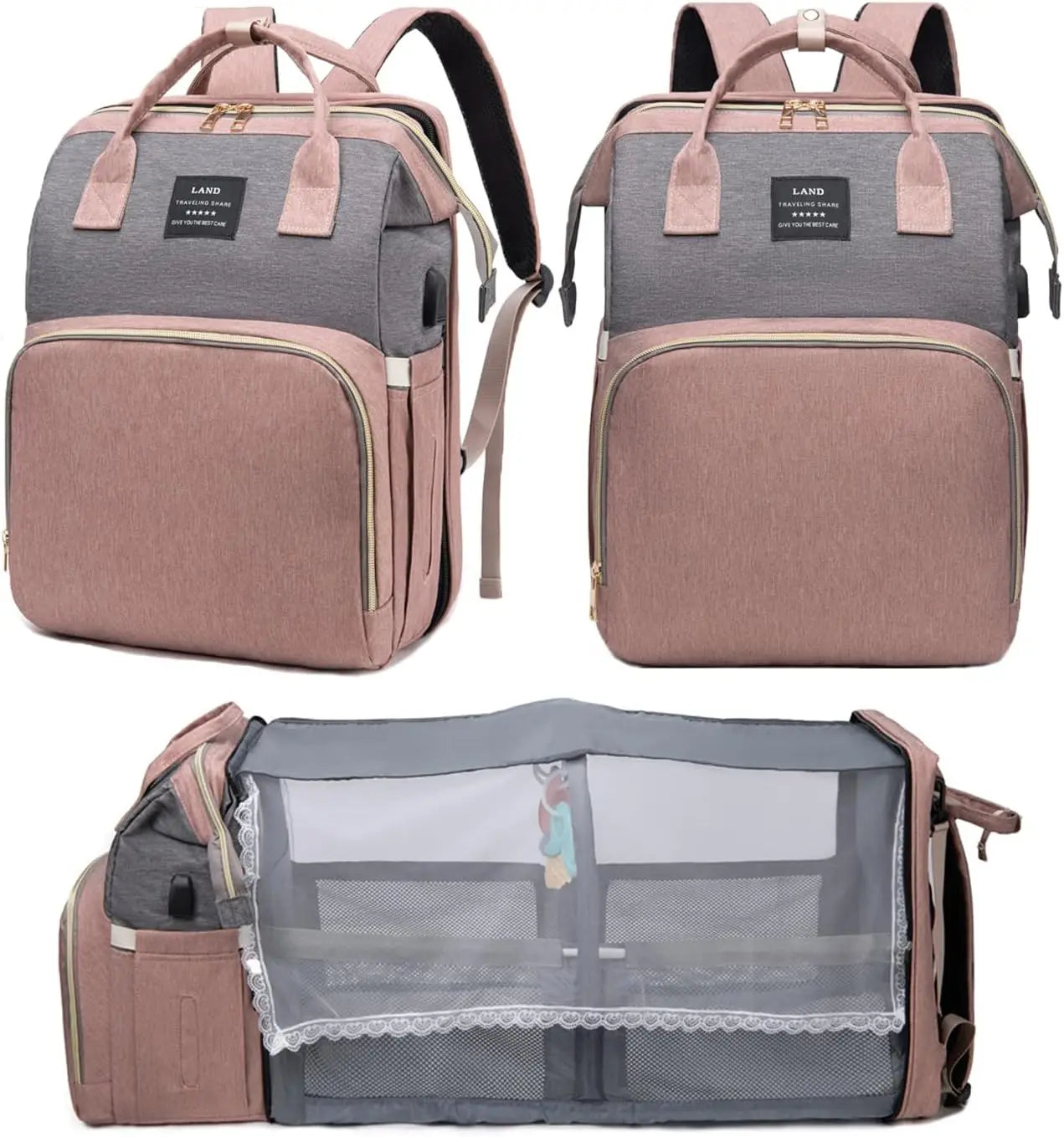 Diaper Bag with Changing Station,large Capacity Baby Diaper Bag Backpack for Mom Dad,3 Insulate Pocket& Breast Pump Diaper Bag