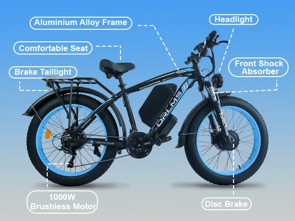 Electric Bike 2000W Dual Motor 60V25AH Removable Lithium Battery E Bike Dual Hydraulic Brakes 26-inch Fat Tires Electric Bicycle