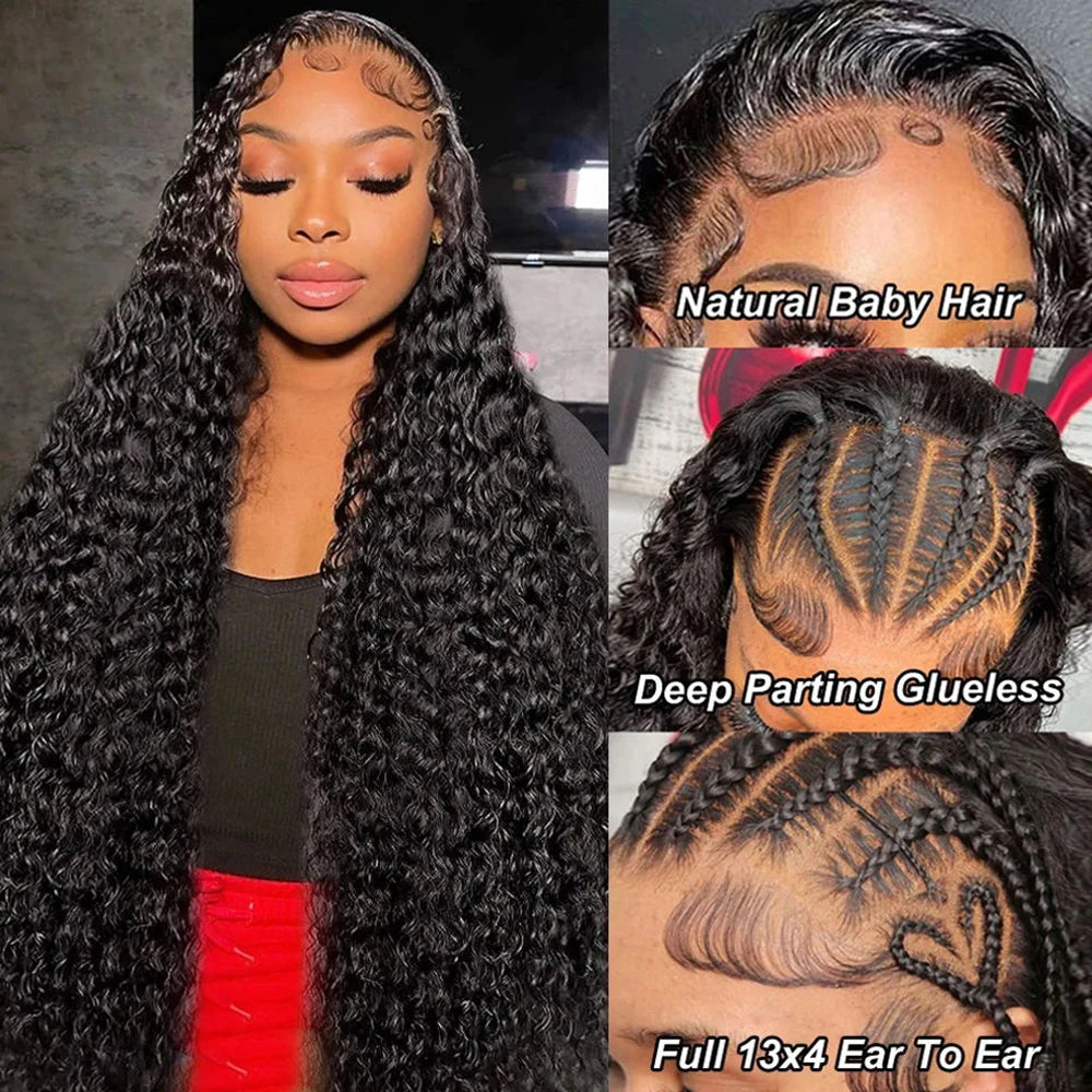 13X6 Deep Wave Curls Wigs Water Wave Black Wigs Human Hair And Wigs Transparent Hd Frontal Vietnamese Lace Front Multi Parting