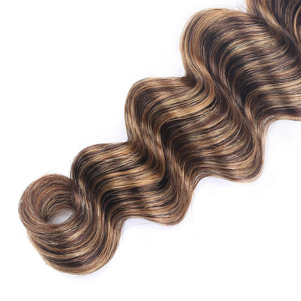 Highlight 30 inch Brown Indian Curly Raw Human Hair Bundles P4/27 Loose Deep Wave Colored Hair Bundles Weave Women Remy Hair