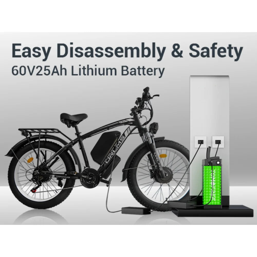 Electric Bike 2000W Dual Motor 60V25AH Removable Lithium Battery E Bike Dual Hydraulic Brakes 26-inch Fat Tires Electric Bicycle