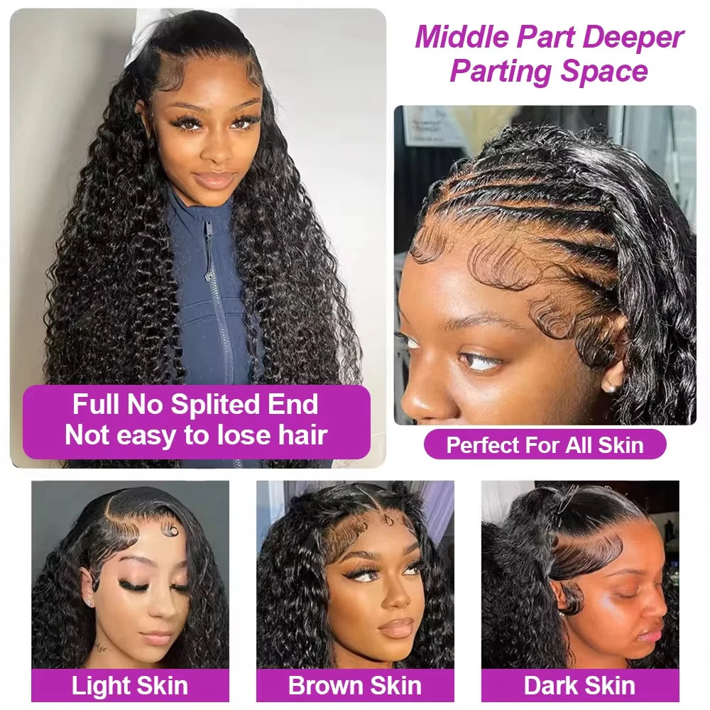 46 Inch Curly Wigs Deep Wave Human Hair 13x6 Lace Frontal Wigs 300% Density Glueless Wigs Human Hair 13x4 360 HD Lace Front Wigs