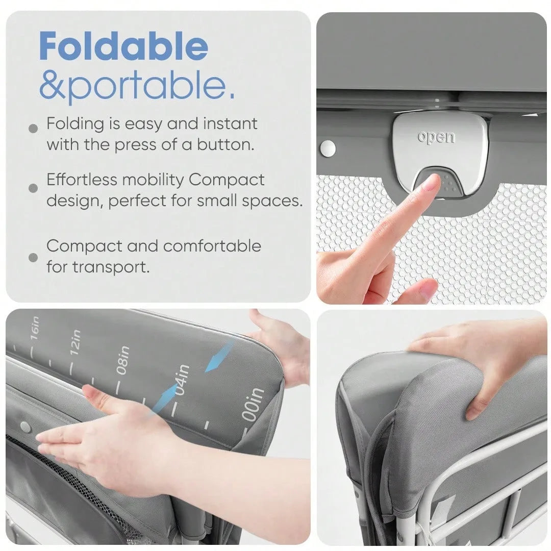 Sejoy Adjustable Baby Diaper Changing Table with Lockable Wheels Foldable Stand with Bottom Storage Board Elevated Fence