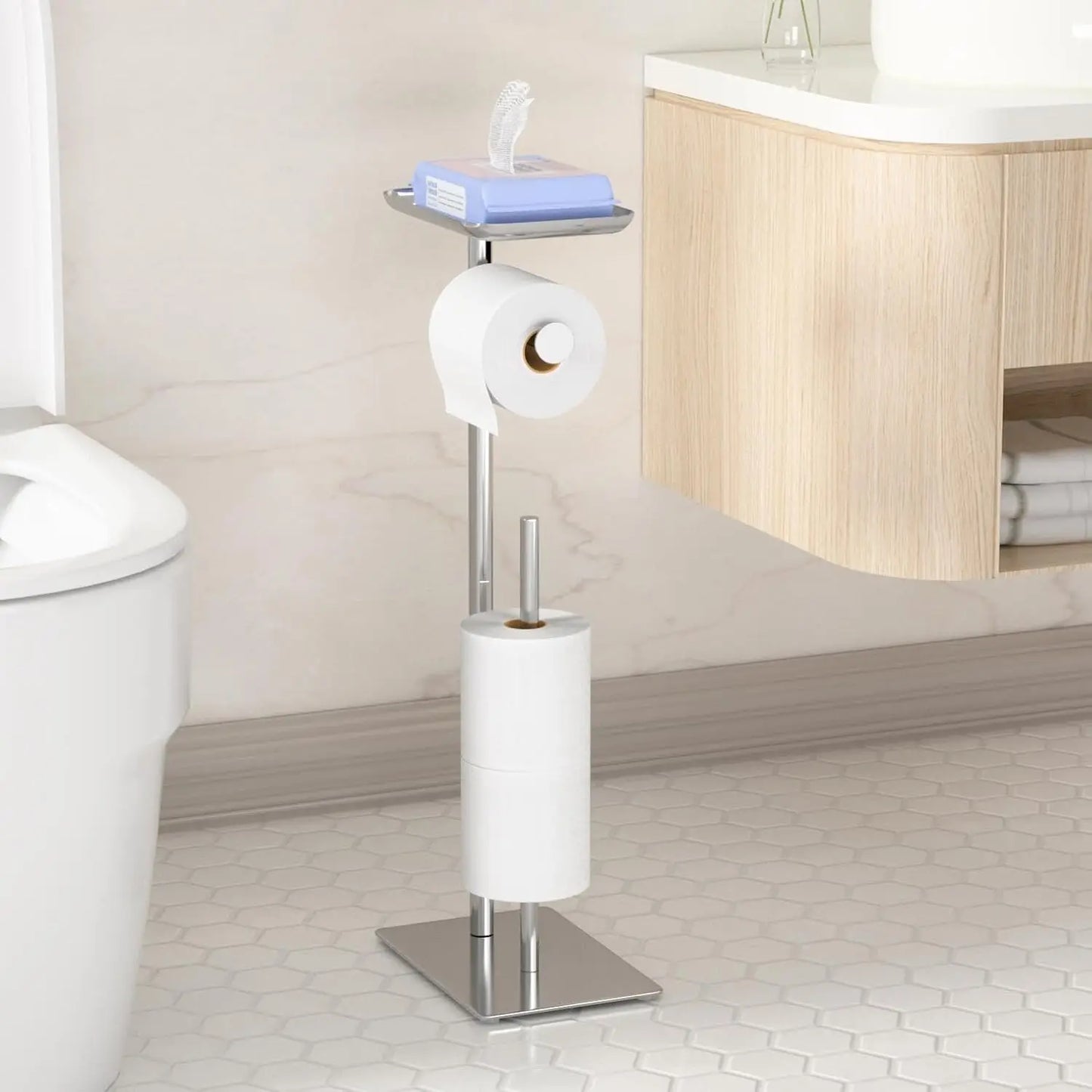 Toilet paper holder for storage rack, independent toilet paper dispenser for bathroom, capable of accommodating 4 paper rolls