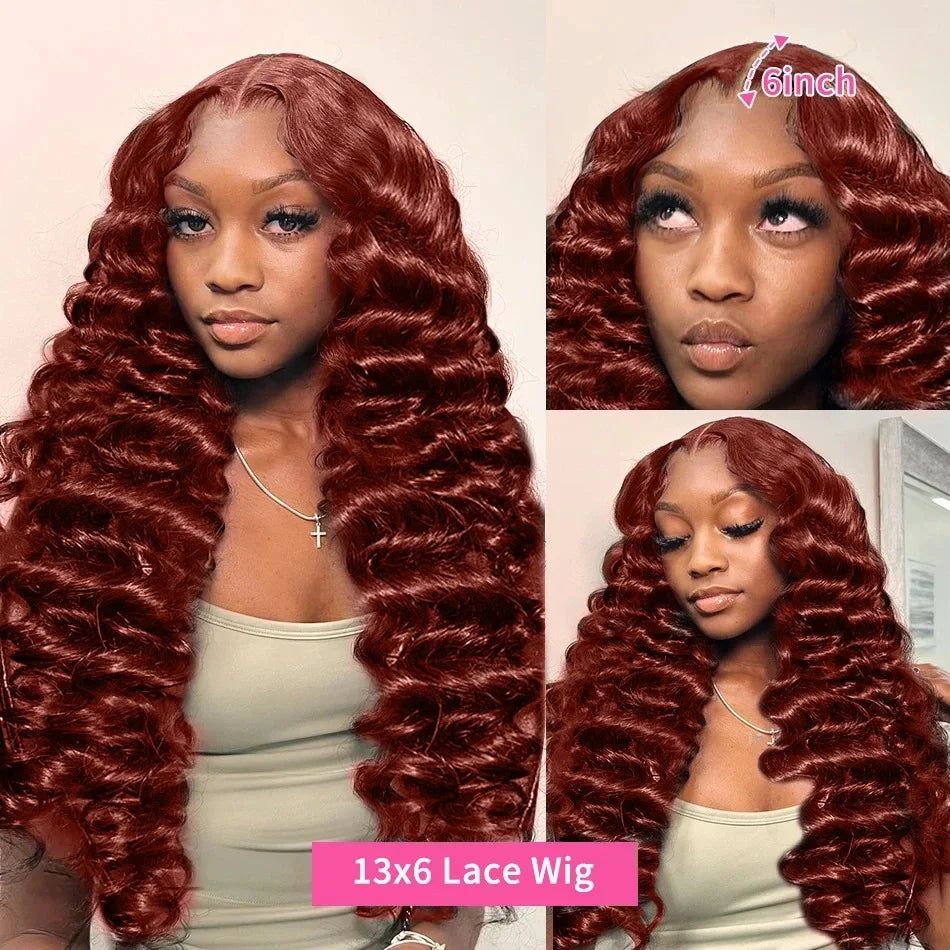 Loose Deep Wave Reddish Brown 13x6 Lace Front Wigs Human Hair Pre Plucked Brazilian Virgin Hair Glueless 13x4 HD Frontal Wig
