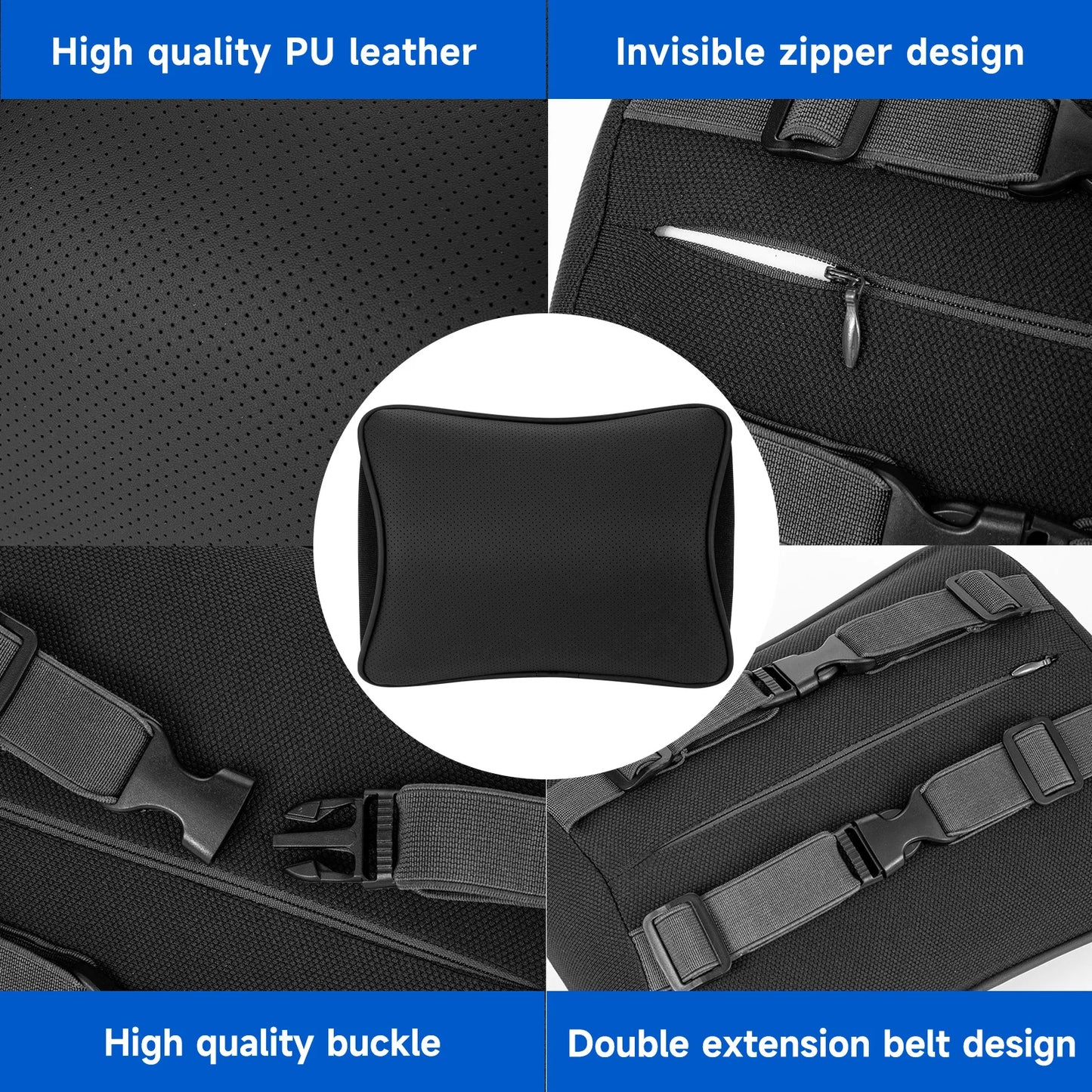 Car Neck Pillow, Softness Car Headrest Pillow for Driving with Adjustable Strap, 100% Memory Foam and Breathable Removable Cover