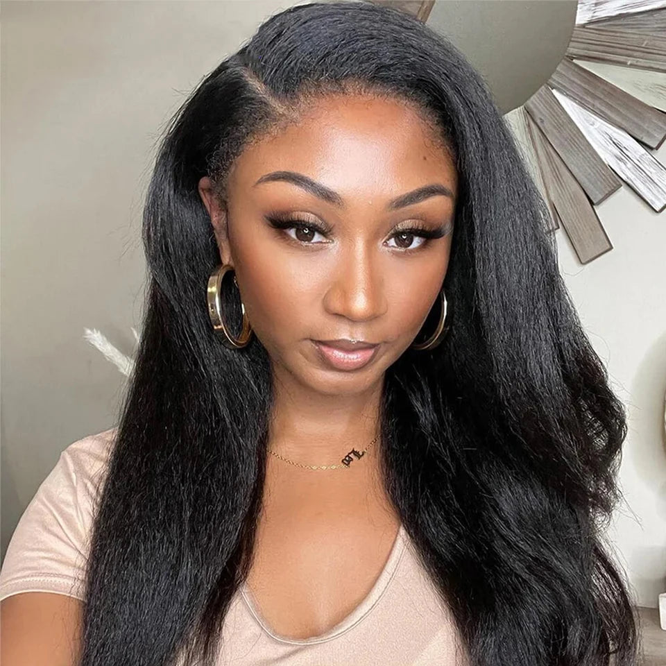 Yaki Kinky Straight 4C Edges 13x6 HD Lace Frontal Wig Human Hair 200 250 Density Lace Front Human Hair Wigs For Women Preplucked